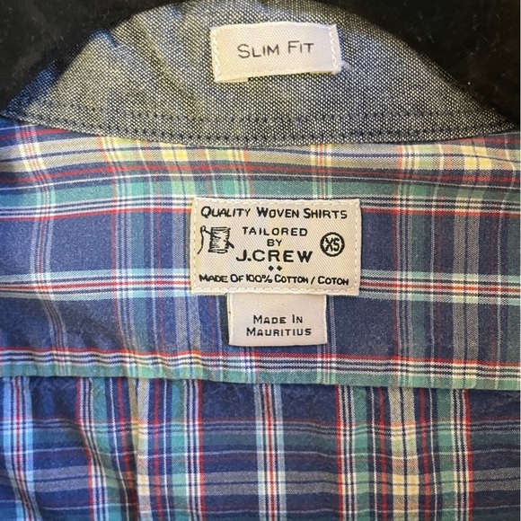 J. Crew Men's "Tailored by J. Crew" Green and Blue Plaid Button Down Shirt - Picture 3 of 3